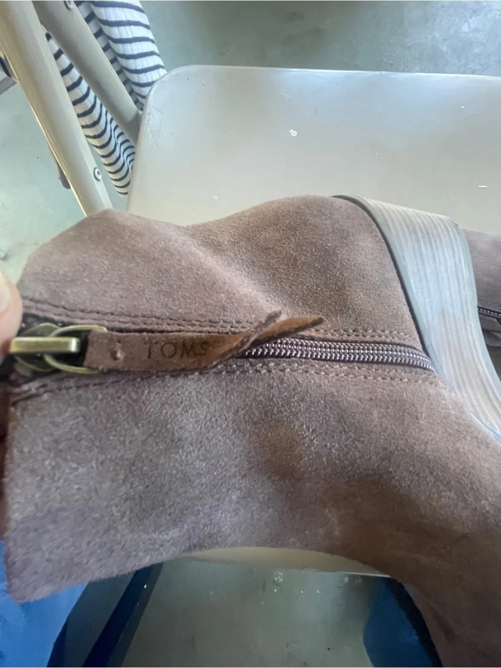 Toms Brown Suede Wedge Ankle Boots with Side Zip 8